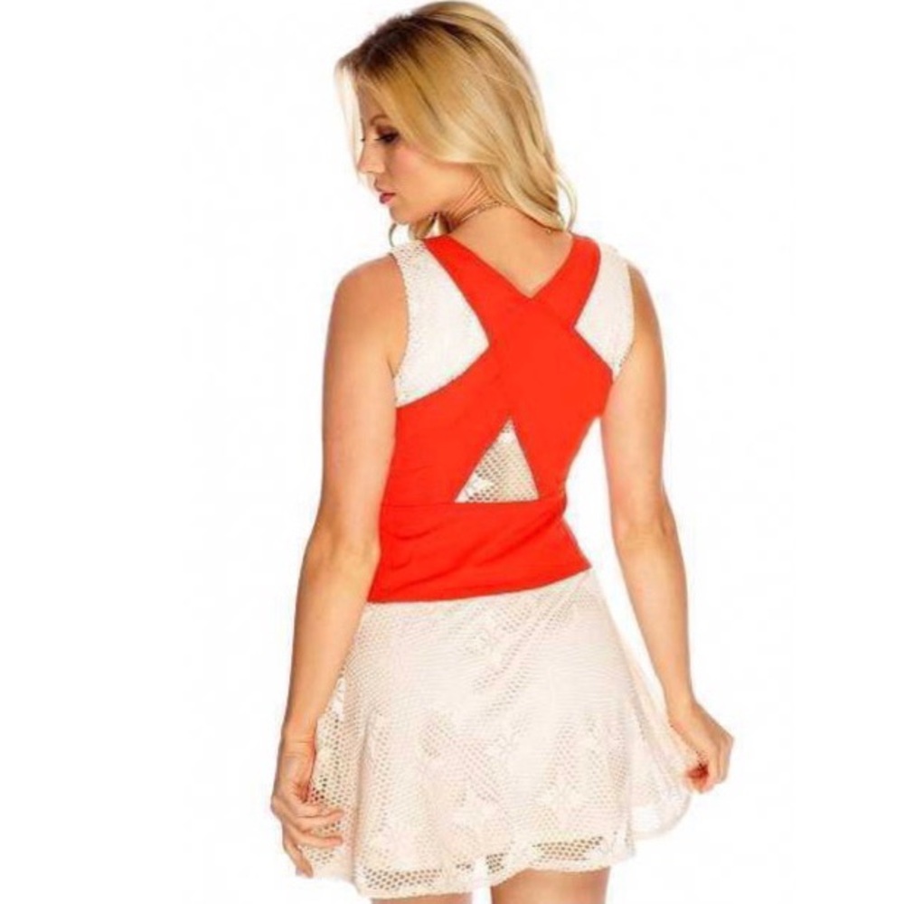 Red Wrap Cream Crochet Dress - Picture 2 of 8
